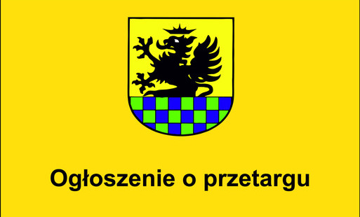 Grafika z napisem ogłoszenie o przetargu i herbem gminy parchowo